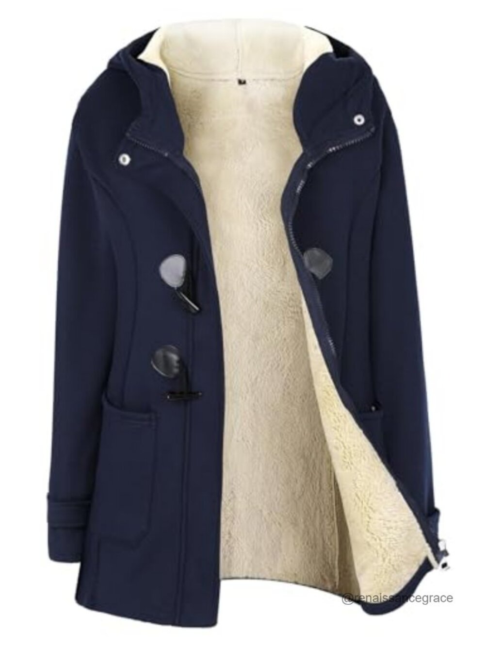 Sherpa Lined Duffle Coat Women Hooded Fleece Winter Jacket Toggle Zip Up